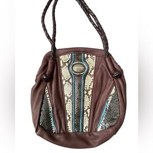 Vintage Raven Deerskin SOFT leather Clutch Shoulder bag Snakeskin and turquoise